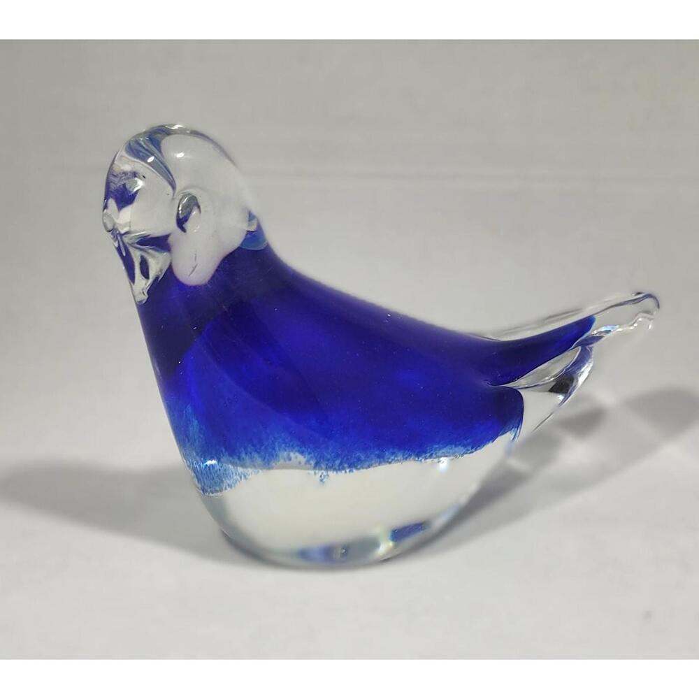 Art Glass Clear/Blue Bird Figurine - Handblown Glass Decor